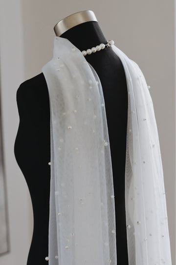 Pearl tulle wedding scarf